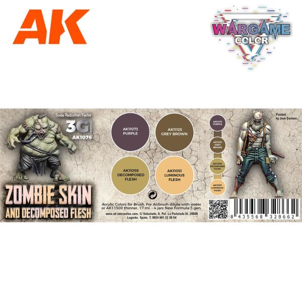 AK Interactive 1076 4x17 ml. Zombie Skin Renkleri, Akrilik Model Boyası Seti