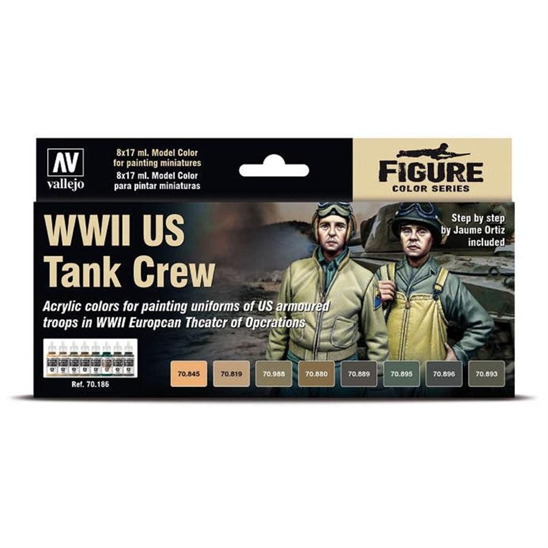 Vallejo 70186 8x17 ml. WWII US Tank Crew, by Jaume Ortiz, Model Color Serisi Model Boyası Seti