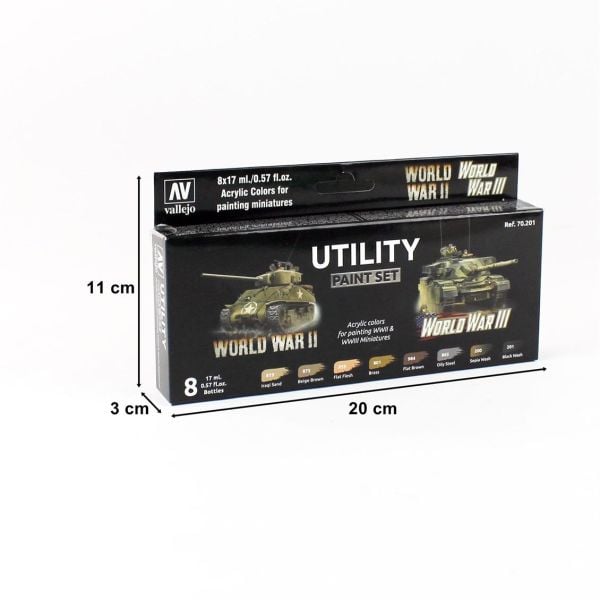 Vallejo 70201 8x17 ml. Utility Paint Set, Model Color Serisi Model Boyası Seti