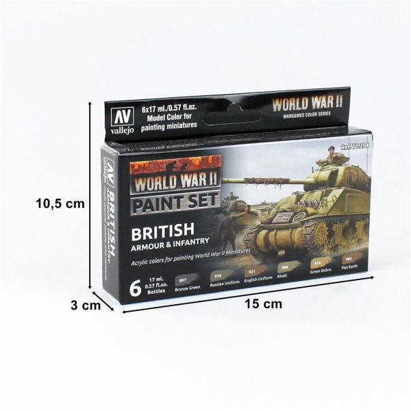 Vallejo 70204 6x17 ml. British Armour & Infantry, Model Color Serisi Model Boyası Seti