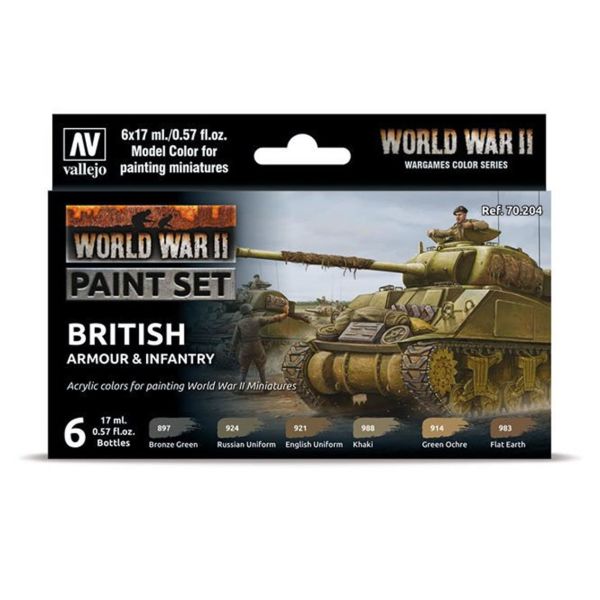 Vallejo 70204 6x17 ml. British Armour & Infantry, Model Color Serisi Model Boyası Seti