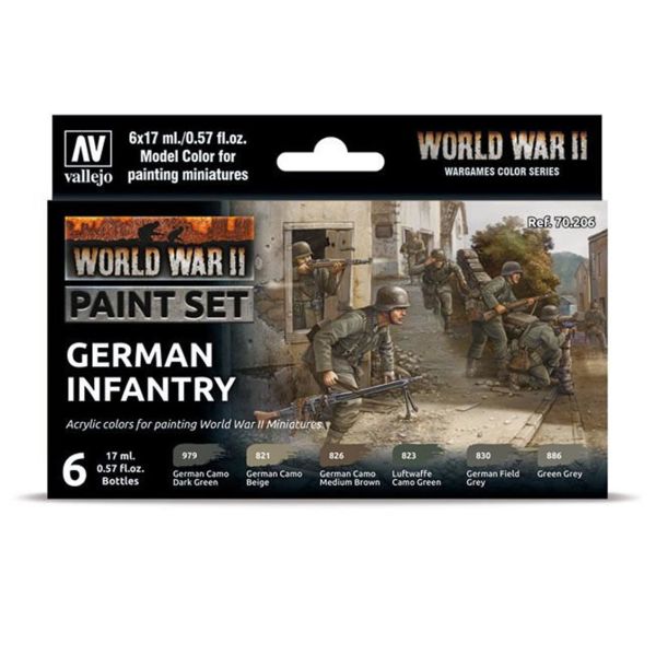 Vallejo 70206 6x17 ml. German Infantry, Model Color Serisi Model Boyası Seti