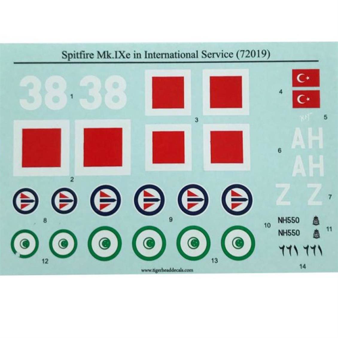 Tiger Head Decals 72019 1/72 Ölçek, Spitfire Mk.Ixe in International Servic