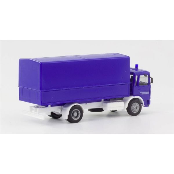 Herpa 310925 1/87 Ölçek, MAN F8 Planen-LKW (THW) Kamyon, Sergilemeye Hazır Model Araç