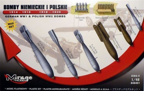 Mirage 848401 1/48 Ölçek, German WW1 And Polish Ww2 Bombs Max Se, Plastik Model kiti