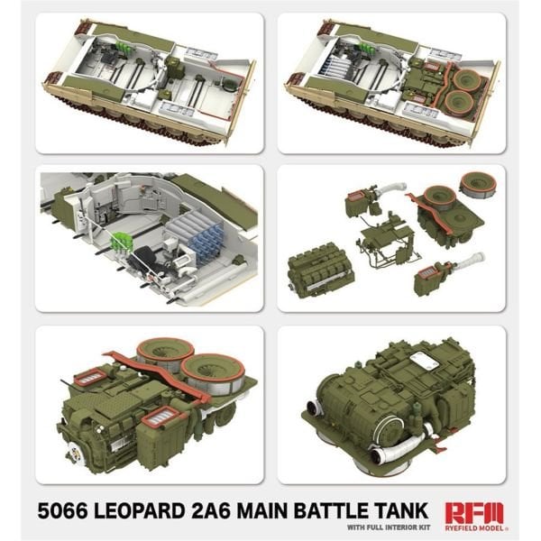 RFM 5066 1/35 Ölçek, Leopard 2A6 Ana Muharebe Tankı, İç Detaylı, Plastik Model kiti