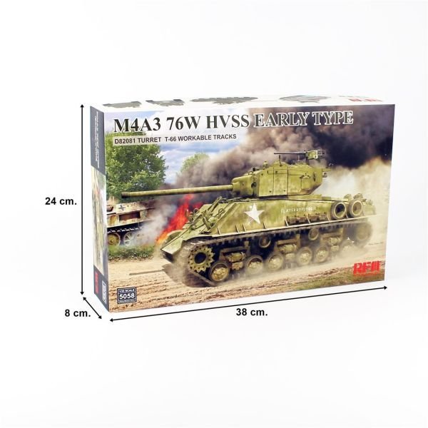 RFM 5058 1/35 Ölçek, M4A3 76W HVSS Erken Dönem, D82081 Namlu, T-66 Paletli Tankı, Plastik Model kiti