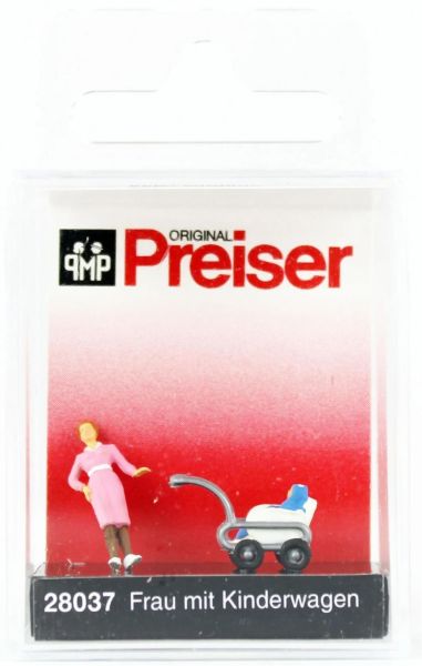 Preiser 28037 1/87 Ölçek, Bebek Arabalı Hanım, Boyanmış Plastik Figürü