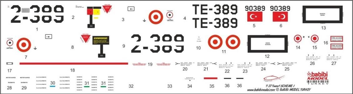 Babibi DBT01145 1/48 Ölçek, T-37, Tweet Şema-1, Dekal Çıkartma