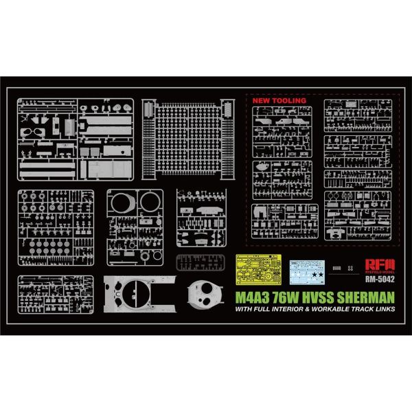 RFM 5042 1/35 Ölçek, M4A3 76W HVSS Sherman Tankı, İç Detaylı, Plastik Model kiti