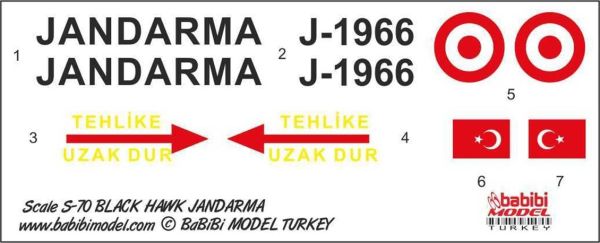 Babibi DBT01222 1/144 Ölçek, S-70, Jandarma, Dekal Çıkartma