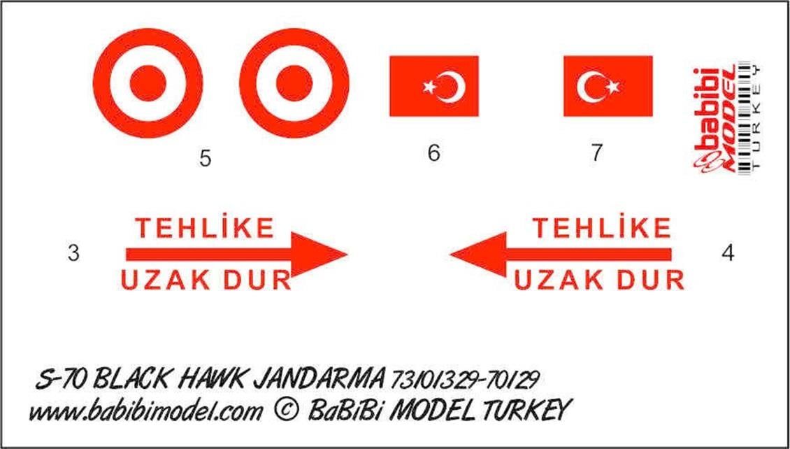 Babibi DBT01234 1/72 Ölçek, S-70, Jandarma 701329, Dekal Çıkartma