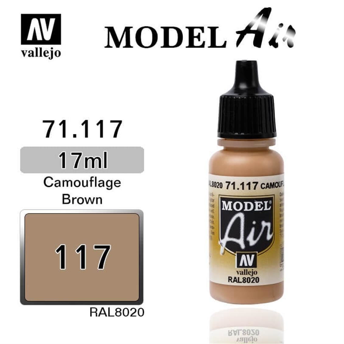 Vallejo 71117 17 ml. Camouflage Brown, Model Air Serisi Model Boyası