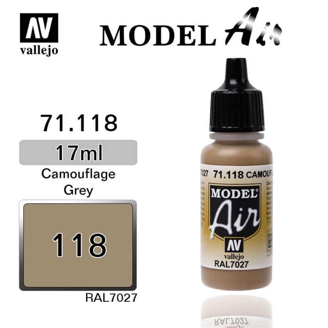 Vallejo 71118 17 ml. Camouflage Grey, Model Air Serisi Model Boyası