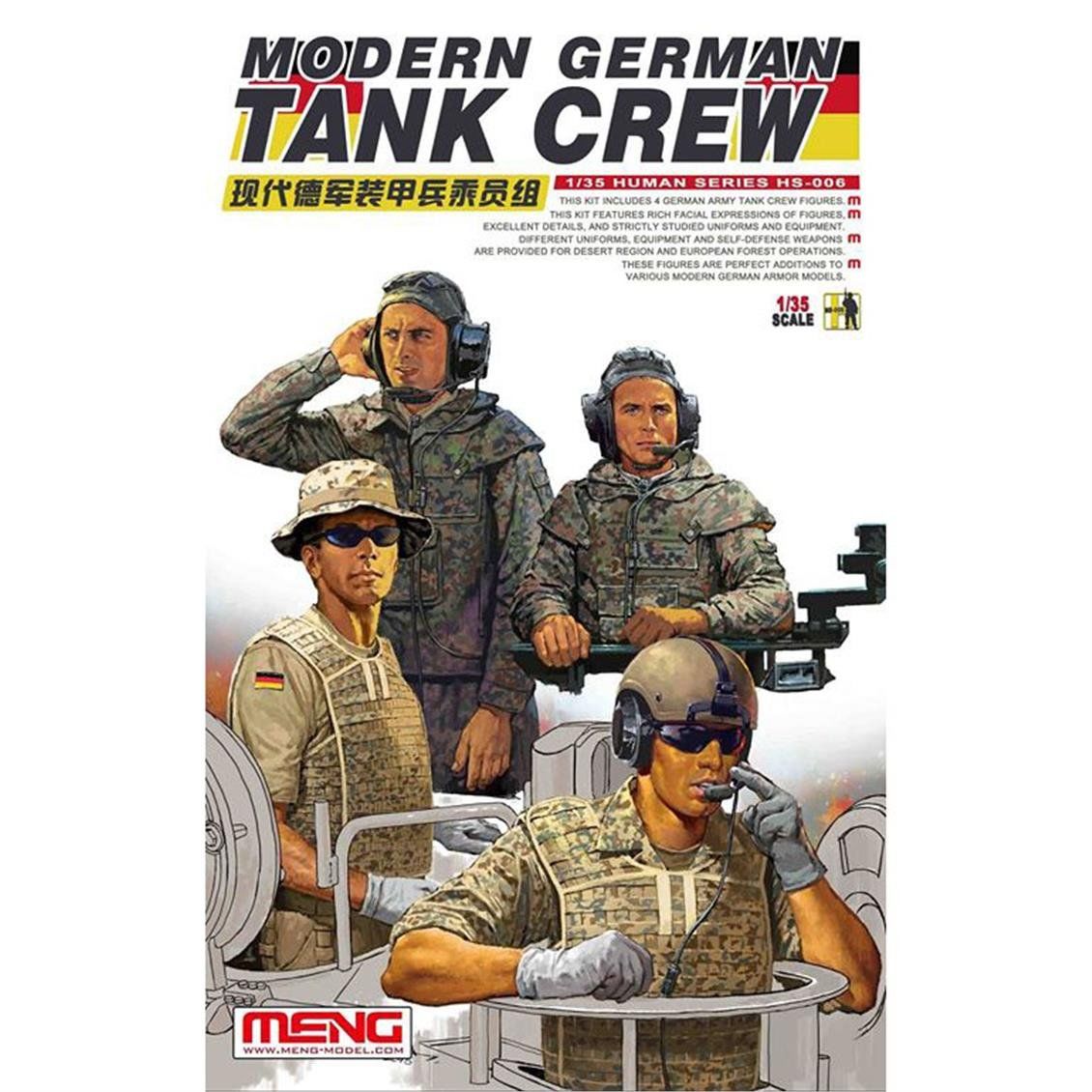 Meng HS-006 1/35 Ölçek, Modern Alman Tank Mürettebatları, 4 Adet, Plastik Figür Model Kiti