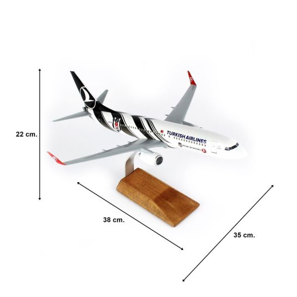 THY006 1/100 Ölçek, THY Beşiktaş Logolu B737-800 Yolcu Uçağı, Sergilemeye Hazır Ahşap Standlı Model