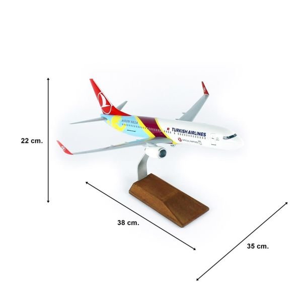 THY007 1/100 Ölçek, THY Aston Villa Logolu B737-800 Yolcu Uçağı, Sergilemeye Hazır Ahşap Standlı Model