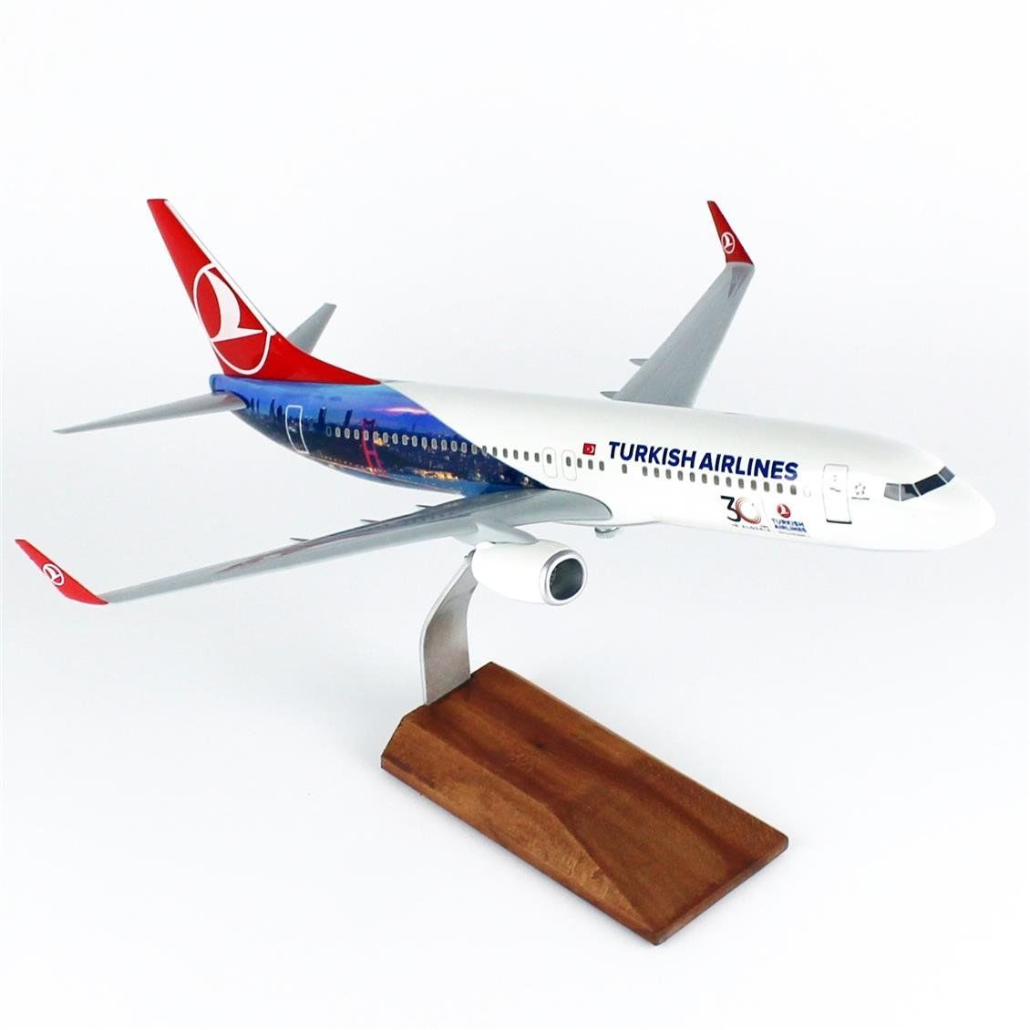 THY008 1/100 Ölçek, THY Cezayir Logolu B737-800 Yolcu Uçağı, Sergilemeye Hazır Ahşap Standlı Model