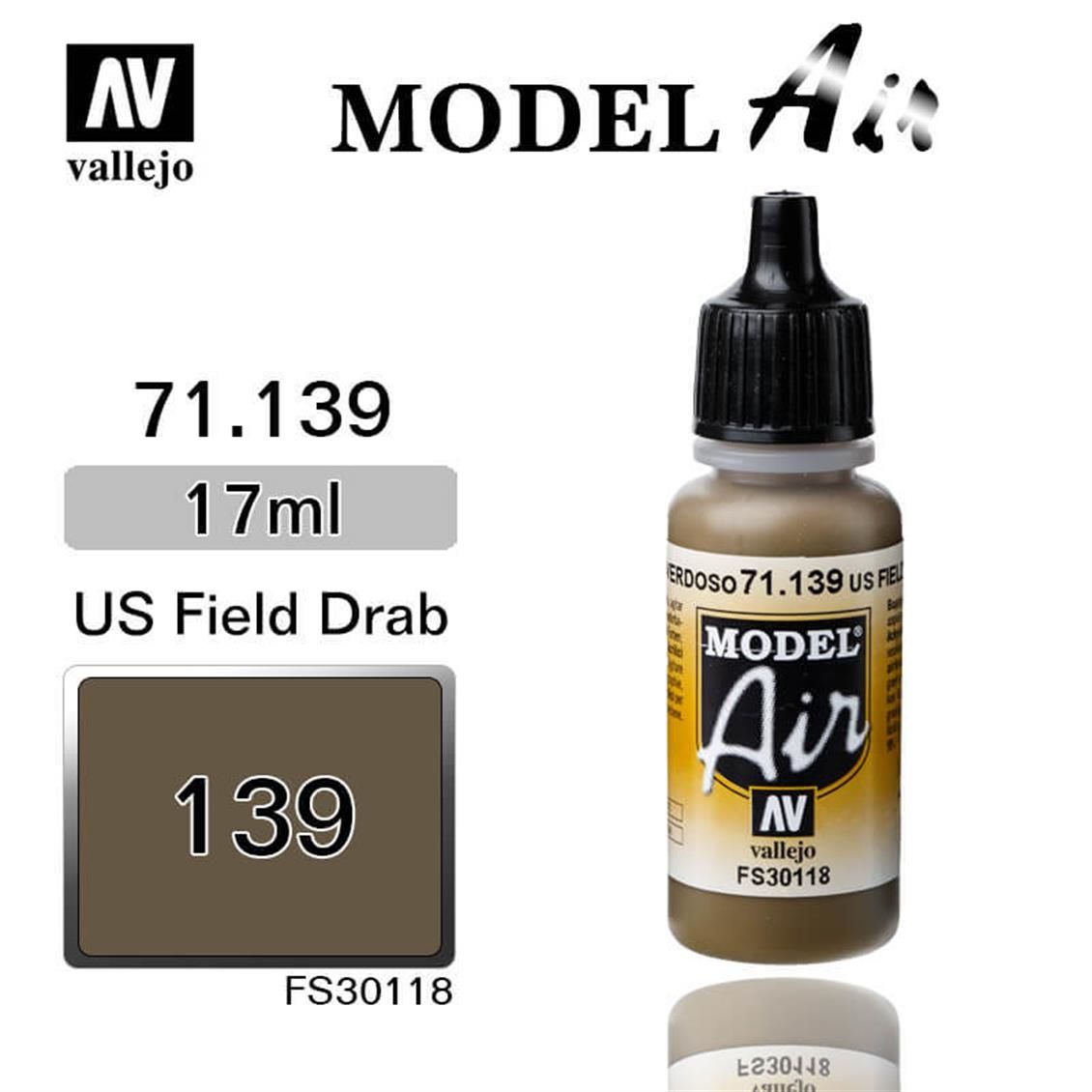 Vallejo 71139 17 ml. US Field Drab, Model Air Serisi Model Boyası