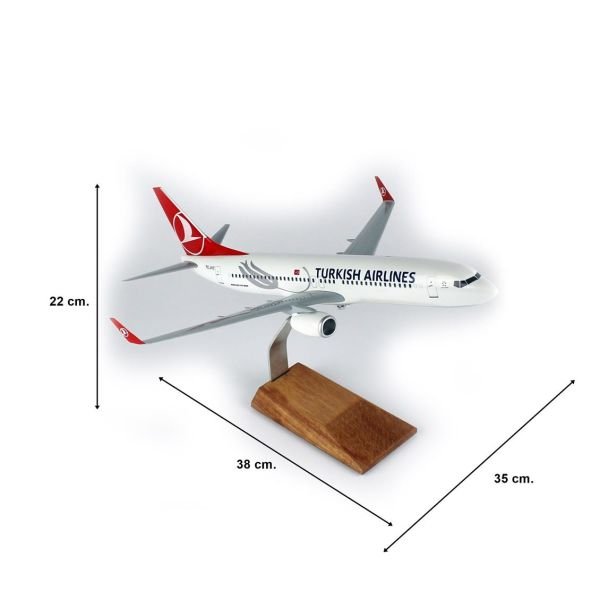 THY020 1/100 Ölçek, THY Lale Logolu B737-800 Yolcu Uçağı, Sergilemeye Hazır Ahşap Standlı Model