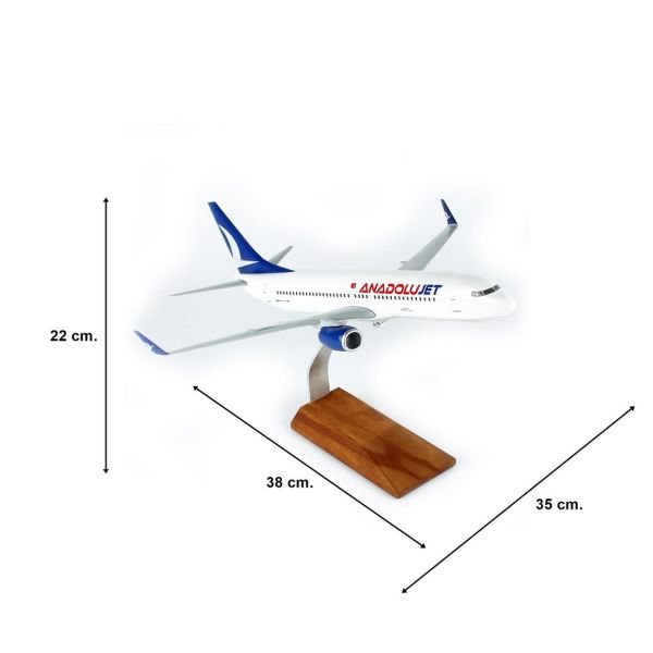 THY023 1/100 Ölçek, Anadolu Jet B737-800 Yolcu Uçağı, Sergilemeye Hazır Ahşap Standlı Model