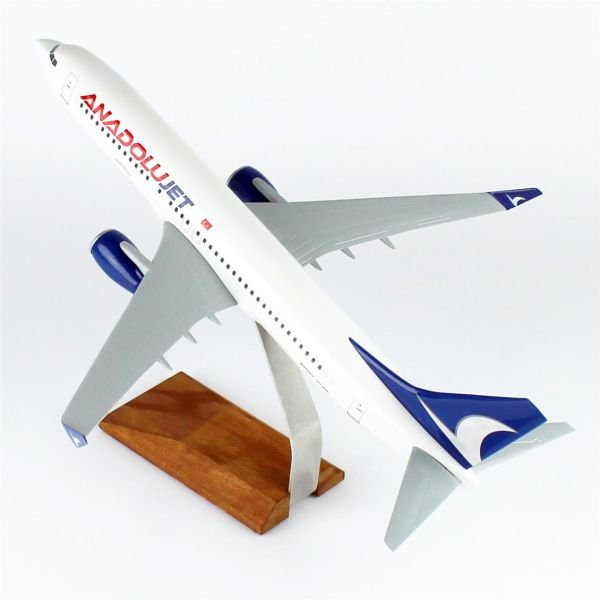 THY023 1/100 Ölçek, Anadolu Jet B737-800 Yolcu Uçağı, Sergilemeye Hazır Ahşap Standlı Model