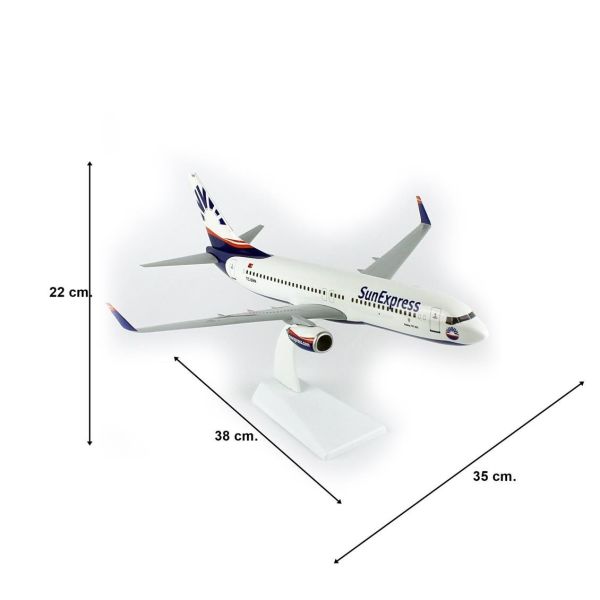 THY029 1/100 Ölçek, Sun Express B737-800 Yolcu Uçağı, Sergilemeye Hazır Plastik Standlı Model