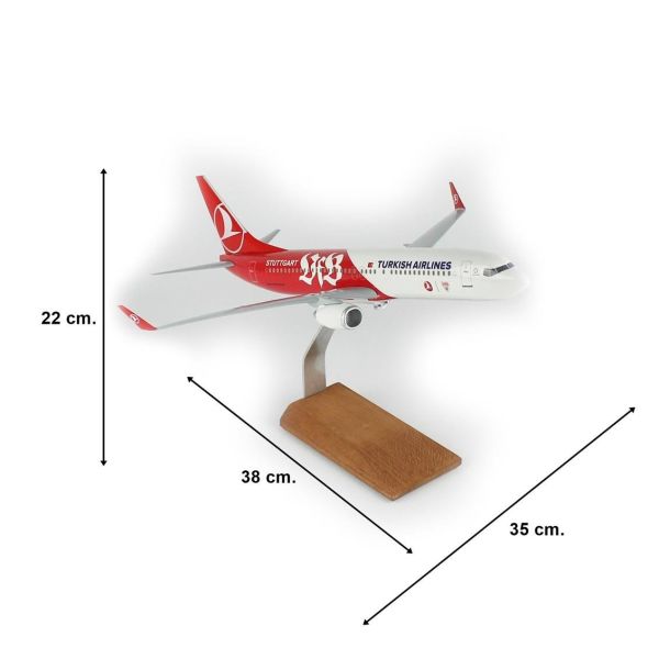 THY033 1/100 Ölçek, THY Stutgard Logolu B737-800 Yolcu Uçağı, Sergilemeye Hazır Ahşap Standlı Model