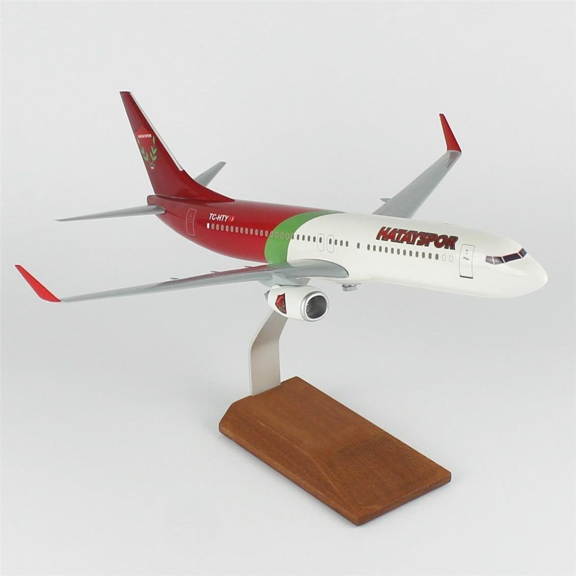 THY036 1/100 Ölçek, THY Hatay Spor Logolu B737-800 Yolcu Uçağı, Sergilemeye Hazır Ahşap Standlı Model