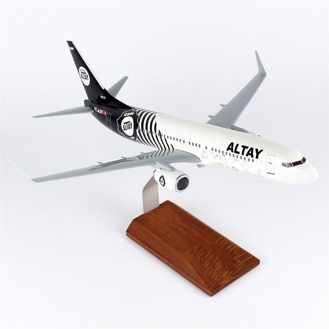 THY037 1/100 Ölçek, THY Altay Spor Logolu B737-800 Yolcu Uçağı, Sergilemeye Hazır Ahşap Standlı Model