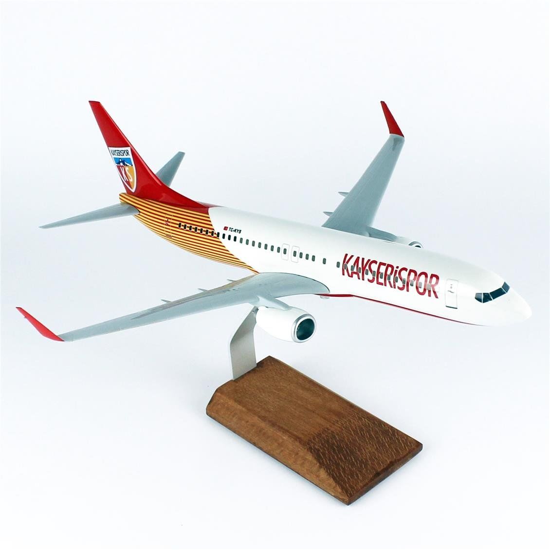 THY040 1/100 Ölçek, THY Kayseri Spor Logolu B737-800 Yolcu Uçağı, Sergilemeye Hazır Ahşap Standlı Model