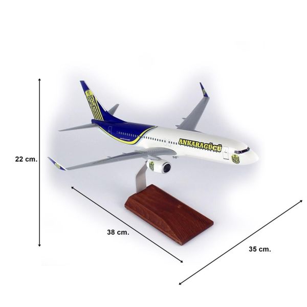 THY041 1/100 Ölçek, THY Ankara Gücü Logolu B737-800 Yolcu Uçağı, Sergilemeye Hazır Ahşap Standlı Model