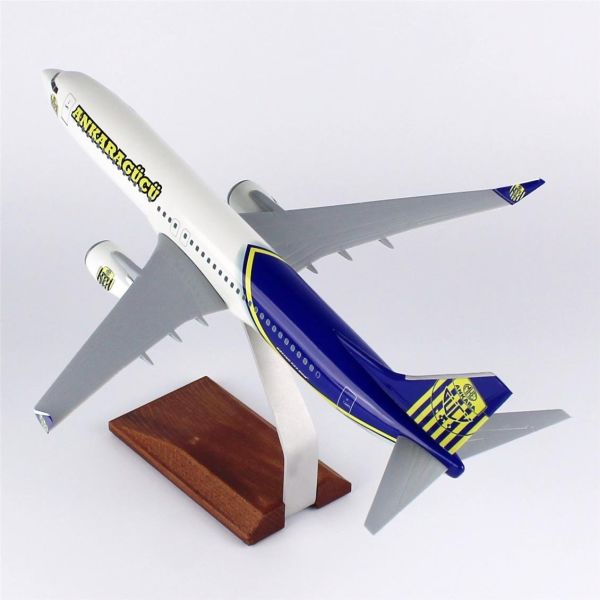 THY041 1/100 Ölçek, THY Ankara Gücü Logolu B737-800 Yolcu Uçağı, Sergilemeye Hazır Ahşap Standlı Model