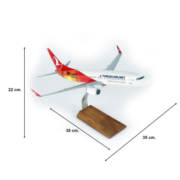 THY042 1/100 Ölçek, THY Nairobi B737-800 Yolcu Uçağı, Sergilemeye Hazır Ahşap Standlı Model