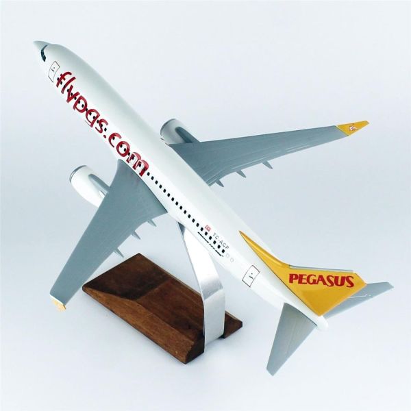 THY043 1/100 Ölçek, Pegasus B737-800 Yolcu Uçağı, Sergilemeye Hazır Ahşap Standlı Model