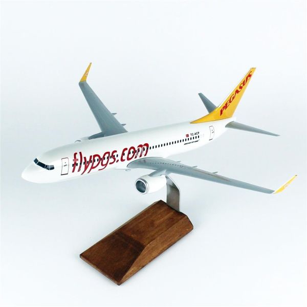 THY043 1/100 Ölçek, Pegasus B737-800 Yolcu Uçağı, Sergilemeye Hazır Ahşap Standlı Model