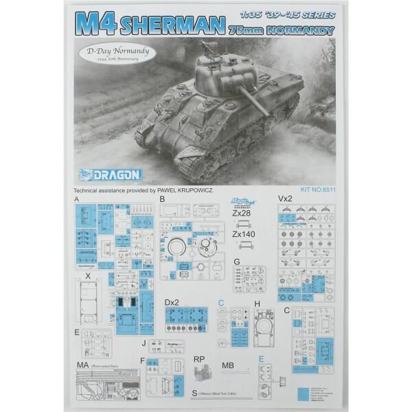 Dragon 6511 1/35 Ölçek, M4 Sherman 75mm Normandy Amerikan Orta Tankı, Plastik Model Kiti