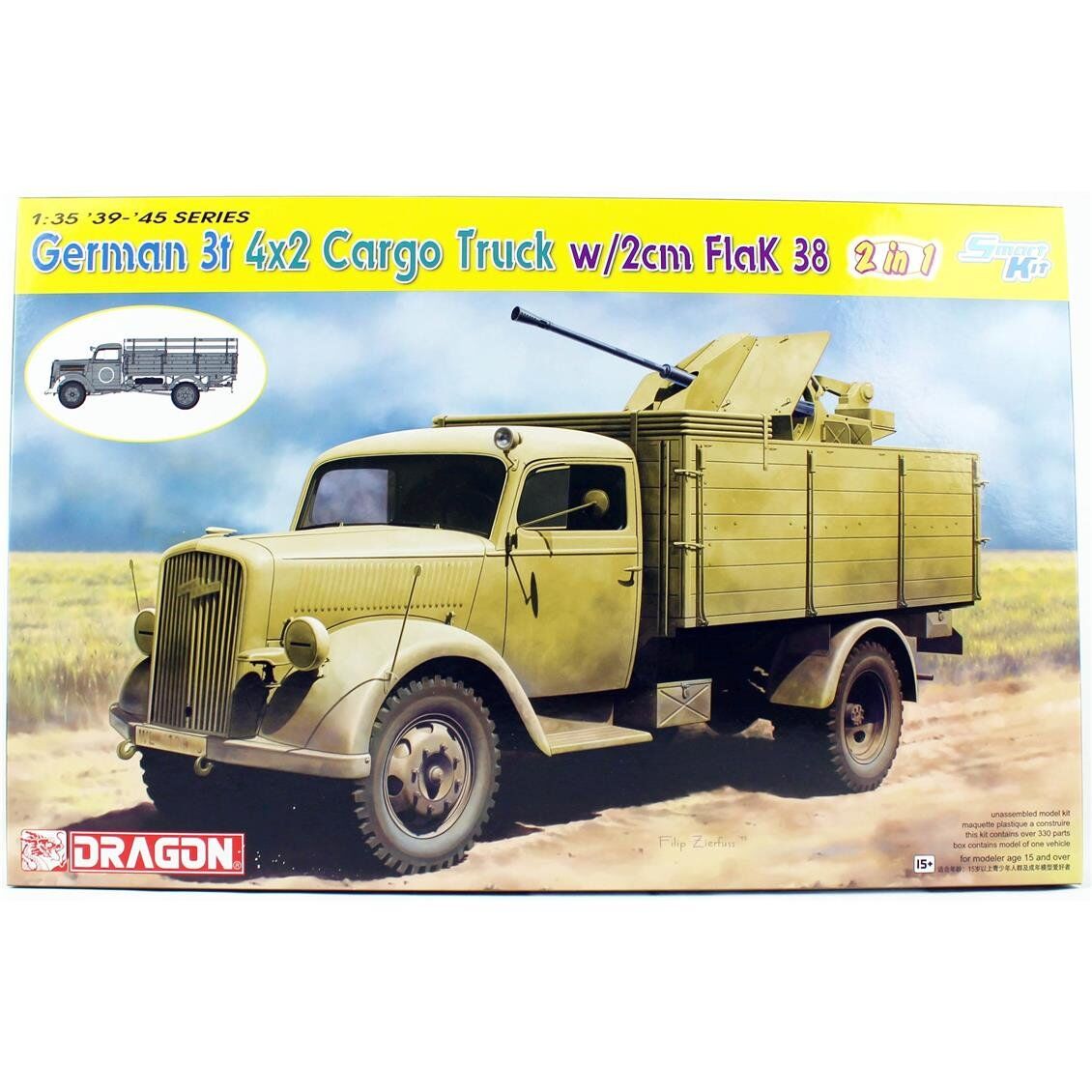 Dragon 6828 1/35 Ölçek, German 3t 4x2 Truck w/2cm FlaK 38 (2 in 1), Uçaksavarlı Askeri Kamyon Plastik Model Kiti