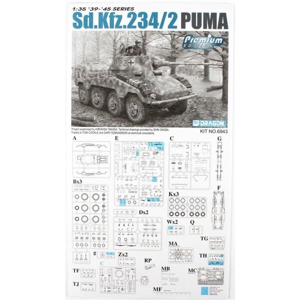 Dragon 6943 1/35 Ölçek, Sd.Kfz.234/2 Puma (Premium), Ağır Zırhlı Piyade Destek Aracı Plastik Modl Kiti