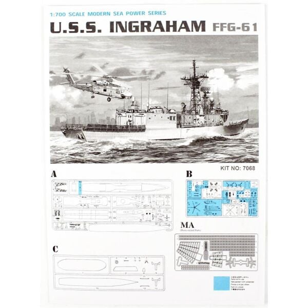 Dragon 7068 1/700 Ölçek, U.S.S. Ingraham FFG-61, Klasik Tahrikli Füze Firkateyni Plastik Model Kiti