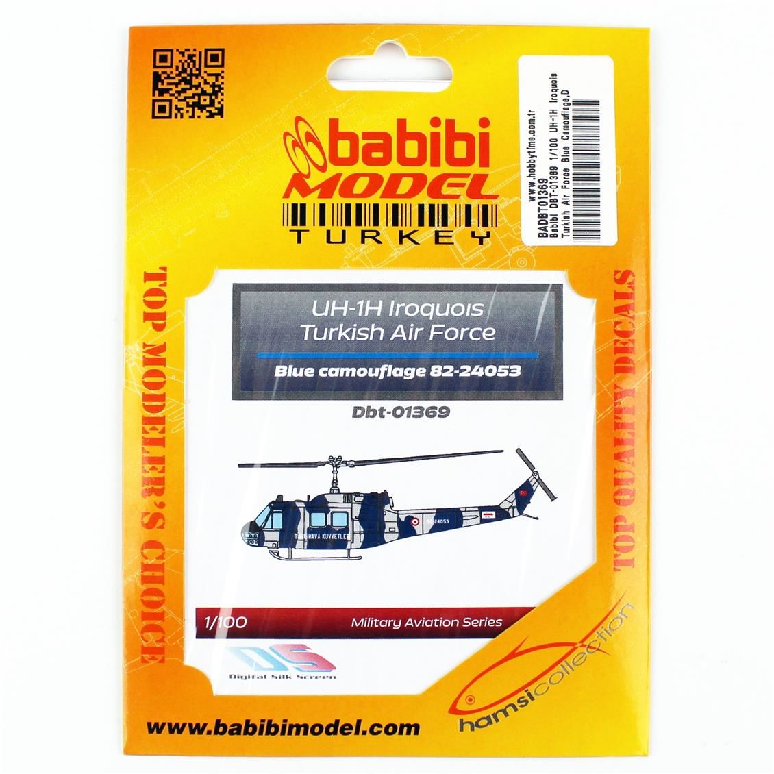 Babibi DBT-01369 1/100 Ölçek, UH-1H Irak Türk Hava Kuvvetleri Mavi Kamuflajı, Dekal Çıkartma