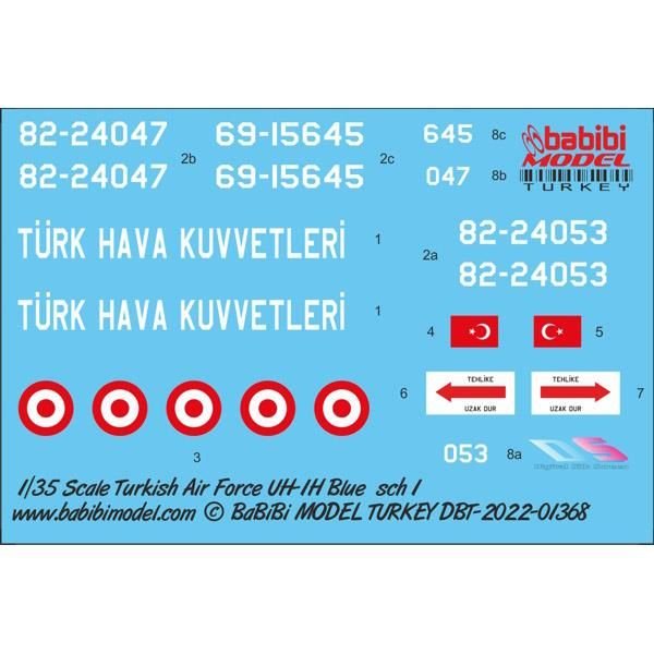 Babibi DBT-01368 1/35 Ölçek, UH-1H Irak Türk Hava Kuvvetleri Mavi Kamuflajı, Dekal Çıkartma