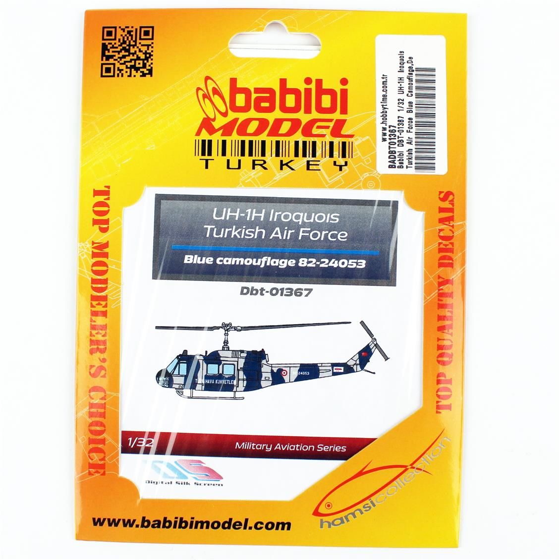 Babibi DBT-01367 1/32 Ölçek, UH-1H Irak Türk Hava Kuvvetleri Mavi Kamuflajı, Dekal Çıkartma