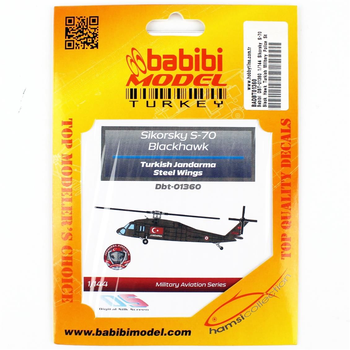 Babibi DBT-01360 1/144 Ölçek, Sikorsky S-70 Black Hawk Türk Askeri Polisi Çelik Kanatlar, Dekal Çıkartma