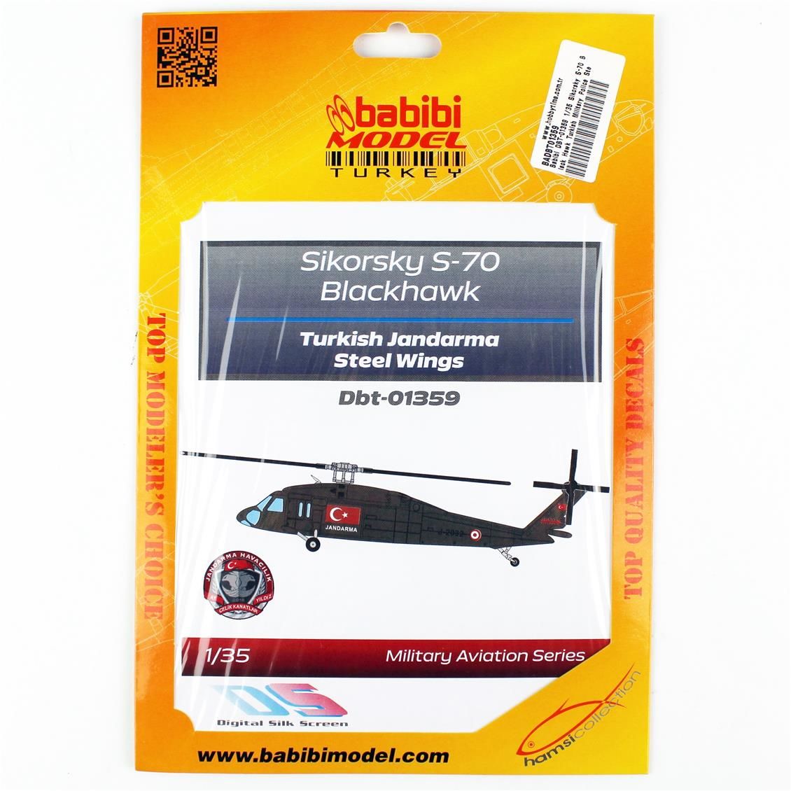 Babibi DBT-01359 1/35 Ölçek, Sikorsky S-70 Black Hawk Türk Askeri Polisi Çelik Kanatlar, Dekal Çıkartma