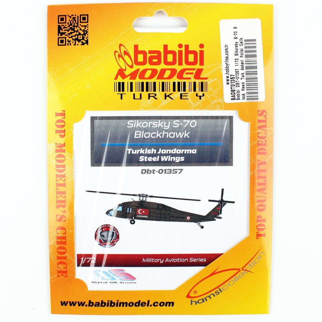 Babibi DBT-01357 1/72 Ölçek, Sikorsky S-70 Black Hawk Türk Askeri Polisi Çelik Kanatlar, Dekal Çıkartma