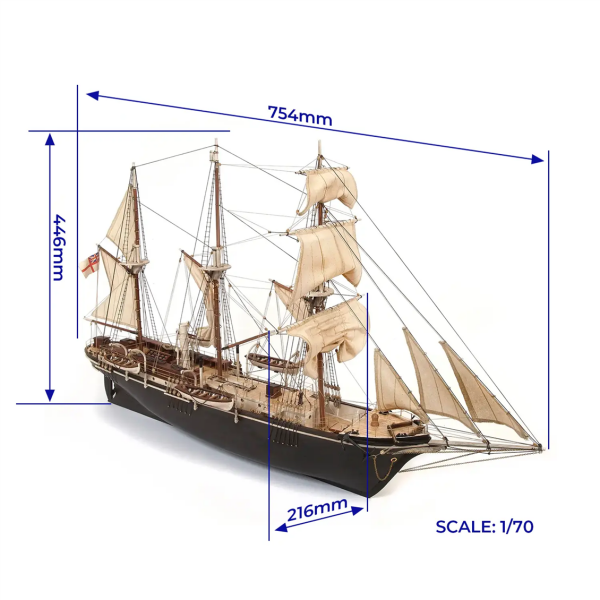 Occre 12008 1/70 Ölçek, HMS Endurance, 76 cm. Yelkenli Keşif Gemisi, Ahşap Model Kiti