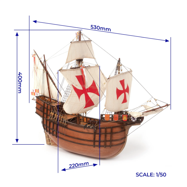 Occre 12010 1/50 Ölçek, Santa Maria, 53 cm. Yelkenli İspanyol Keşif Gemisi, Ahşap Model Kiti