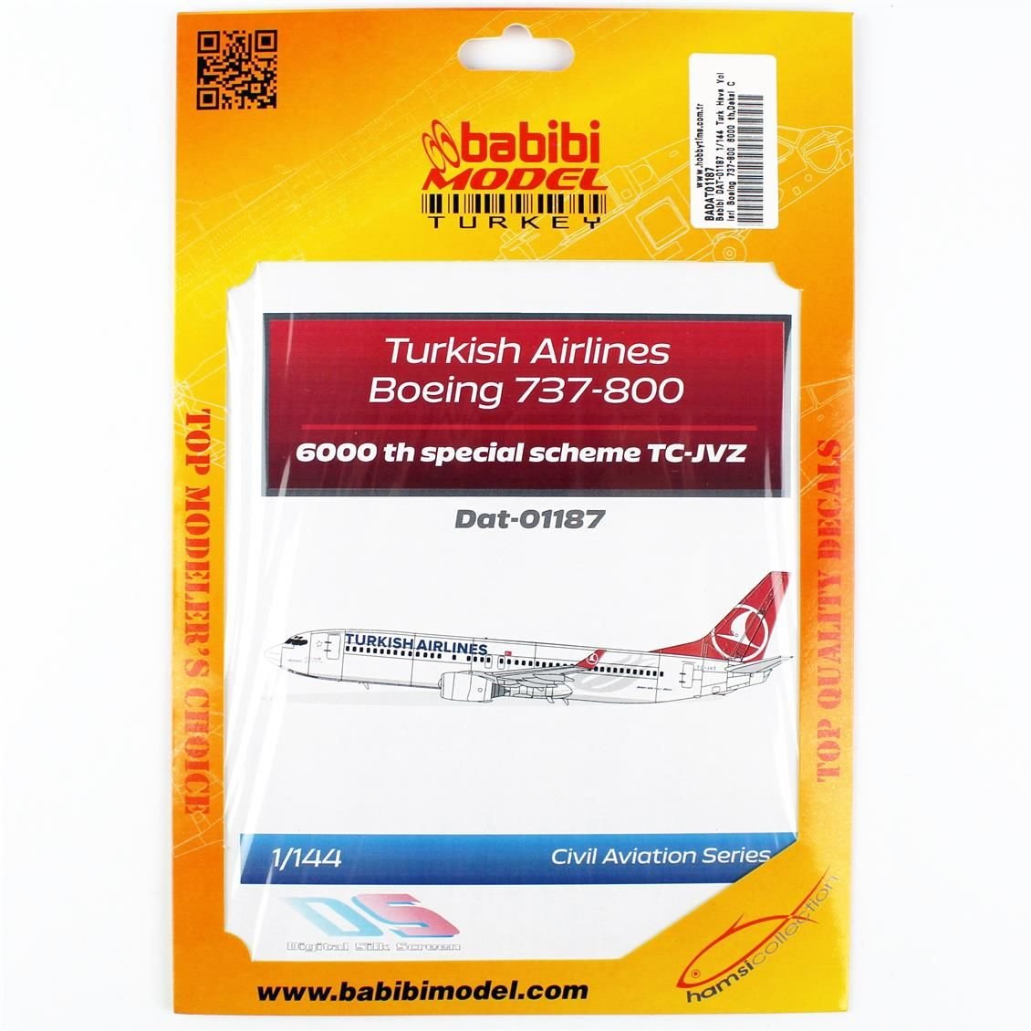 Babibi DAT-01187 1/144 Ölçek, Türk Hava Yolları Boeing 737-800 6000 Yolcu Uçakları, Dekal Çıkartma