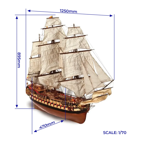 Occre 15000 1/70 Ölçek, Montanes, 125 cm. Yelkenli İspanyol Savaş Gemisi, Ahşap Model Kiti